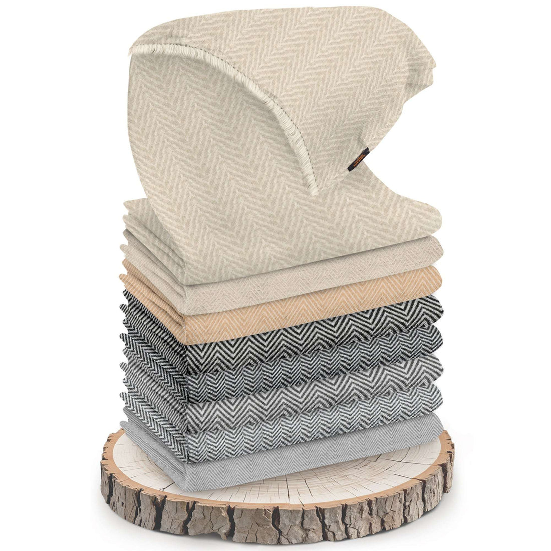 Kaschmirschal weiss mit mittelgroßem Fischgrätenmuster