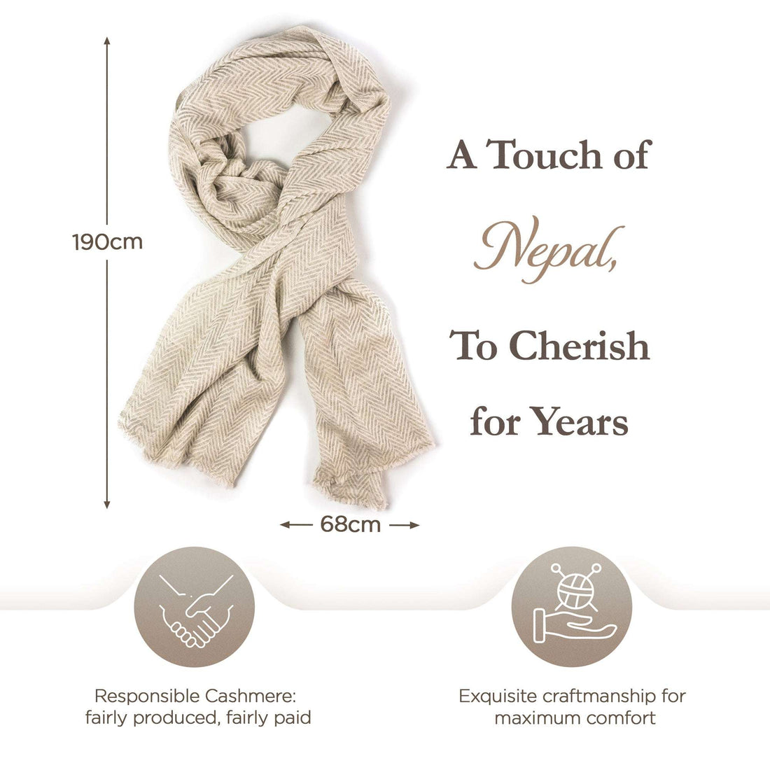 Kaschmirschal weiss mit mittelgroßem Fischgrätenmuster