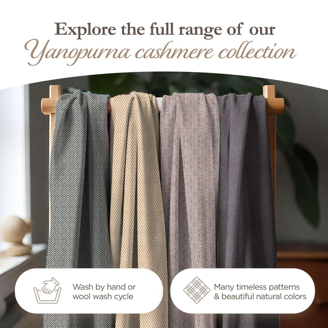 Kaschmirschal weiss mit mittelgroßem Fischgrätenmuster