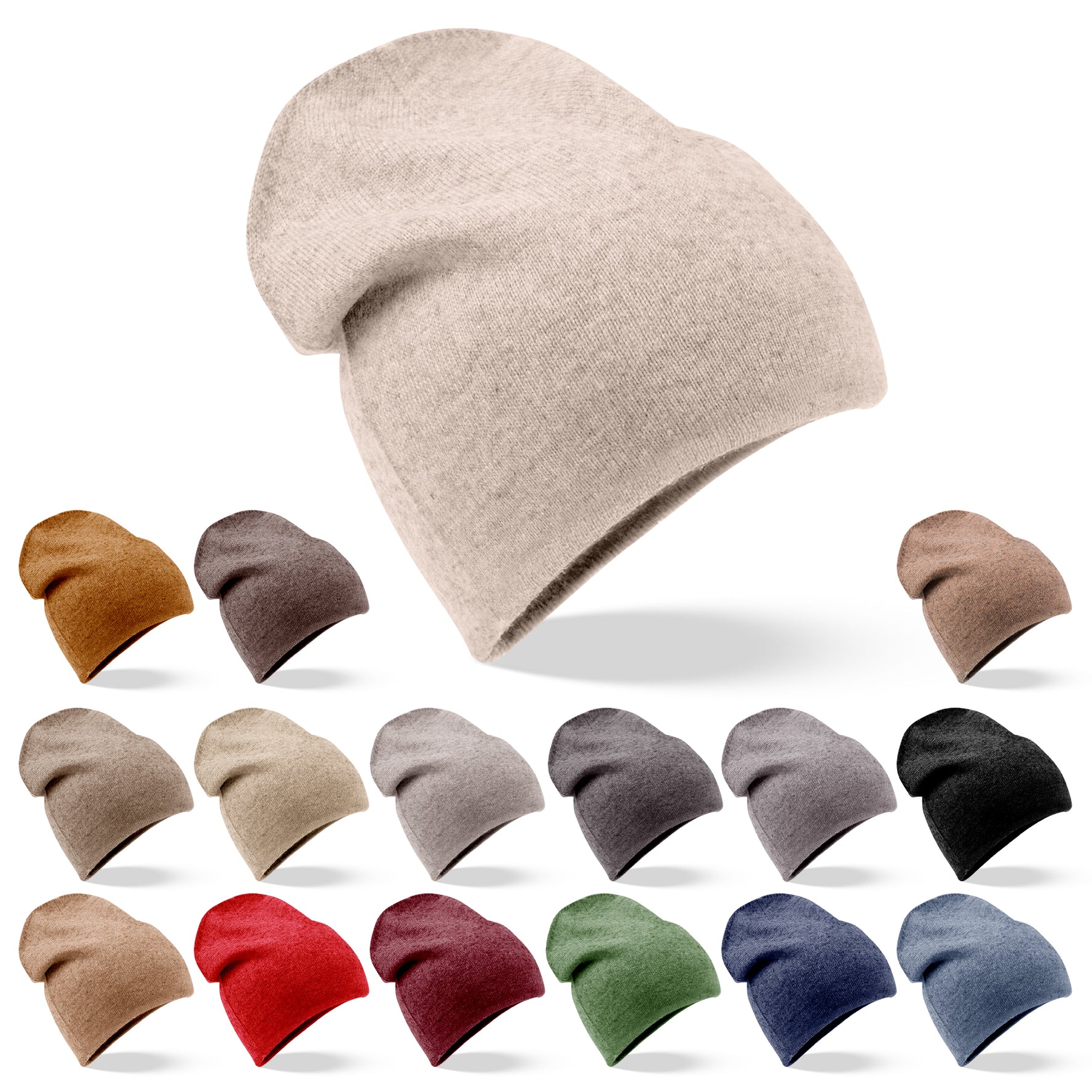 Kaschmirmütze Beanie glatt weissgrau
