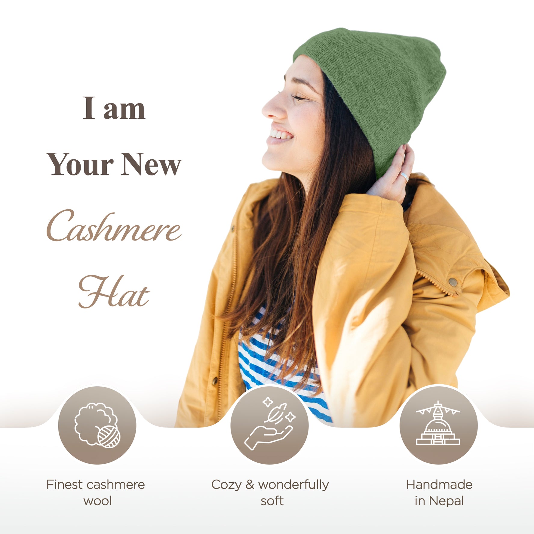 Kaschmirmütze Beanie glatt grün