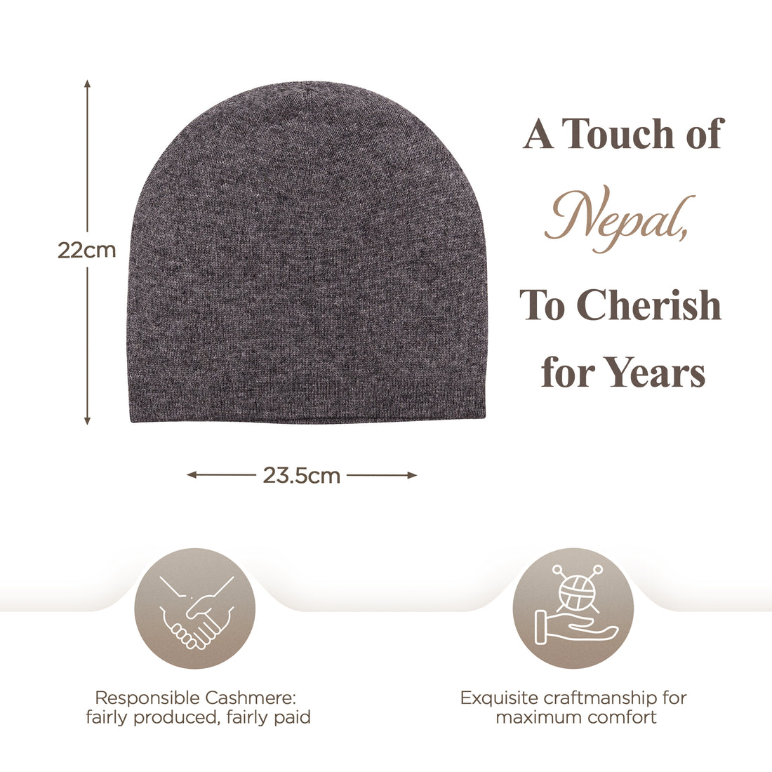 Kaschmirmütze Beanie glatt dunkelgrau