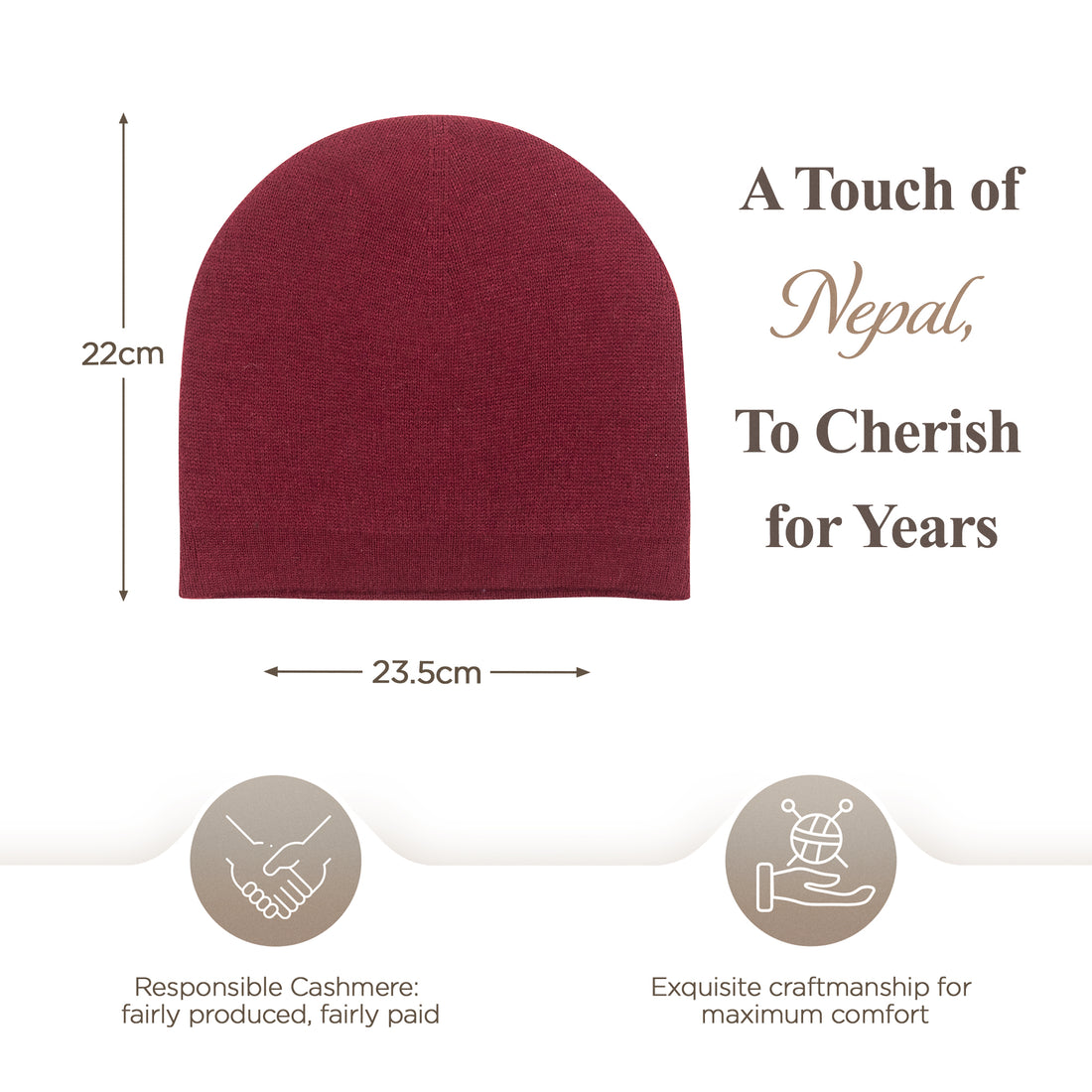 Kaschmirmütze Beanie glatt dunkelrot
