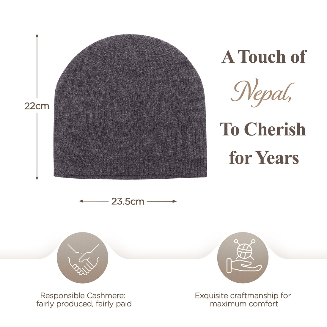 Kaschmirmütze Beanie glatt schwarzgrau