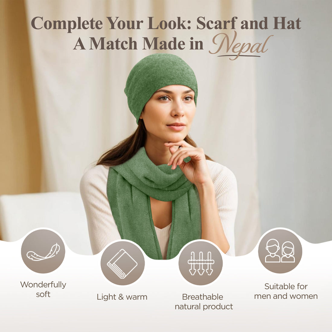 Kaschmirmütze Beanie glatt grün
