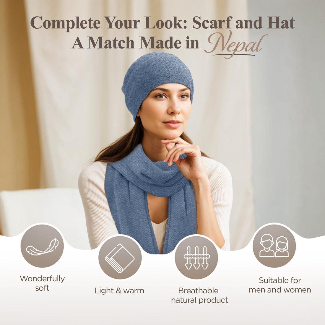 Kaschmirmütze Beanie glatt hellblau