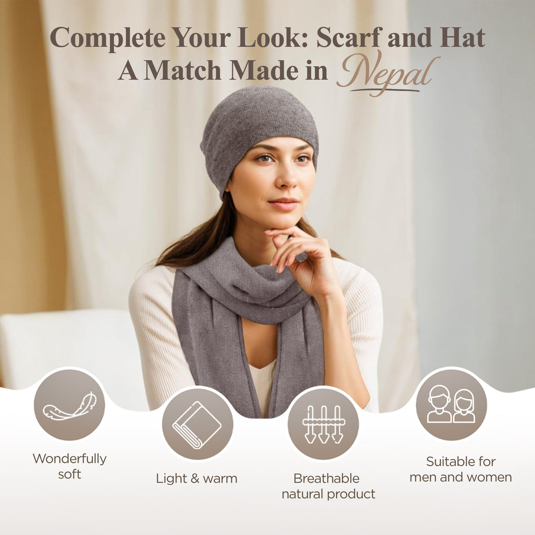 Kaschmirmütze Beanie glatt grau