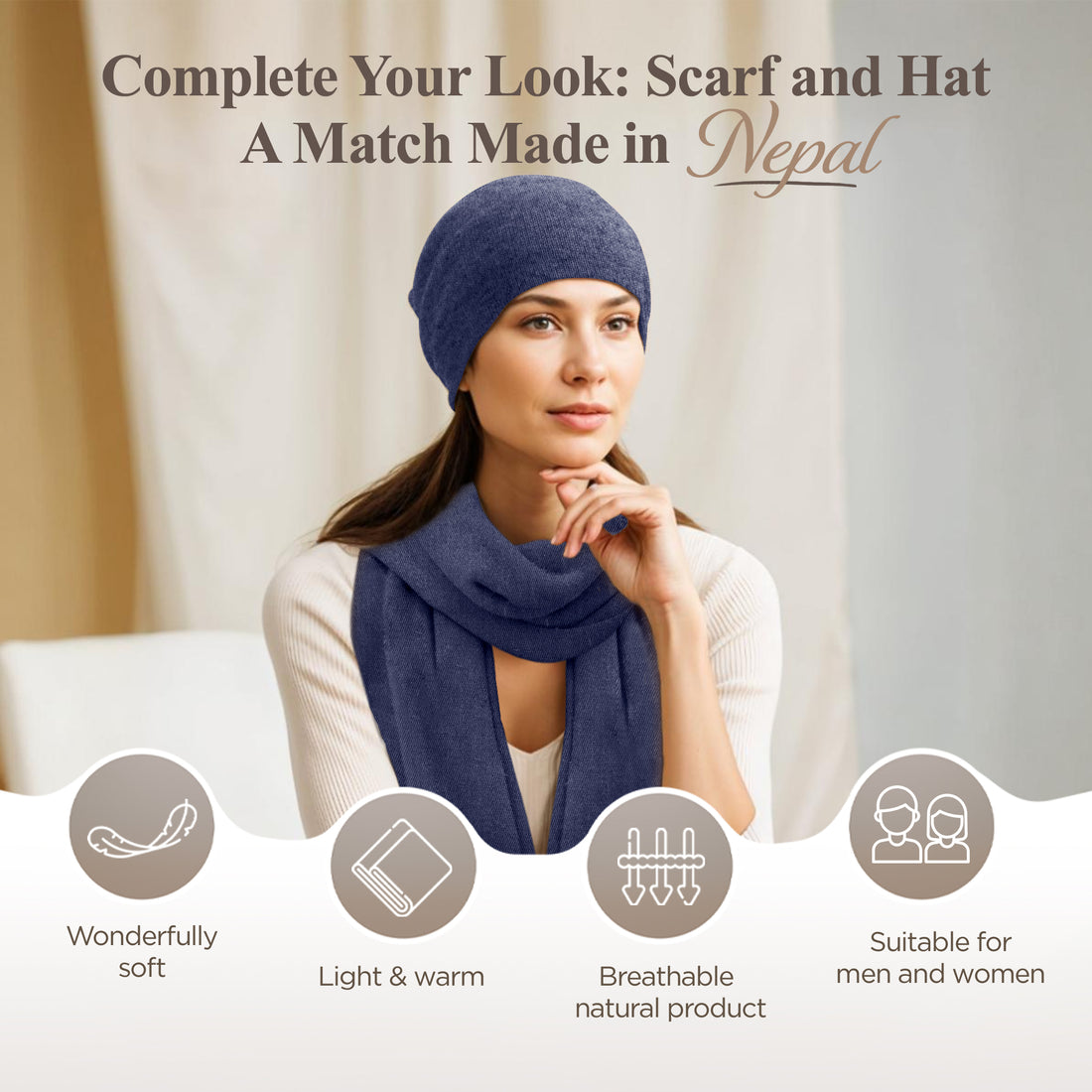 Kaschmirmütze Beanie glatt dunkelblau