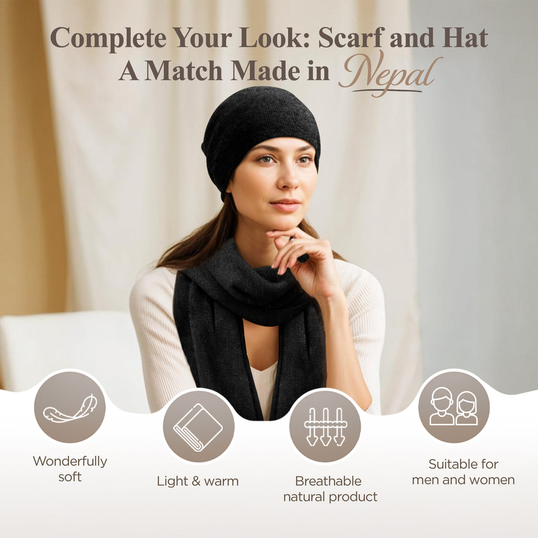 Kaschmirmütze Beanie glatt schwarz