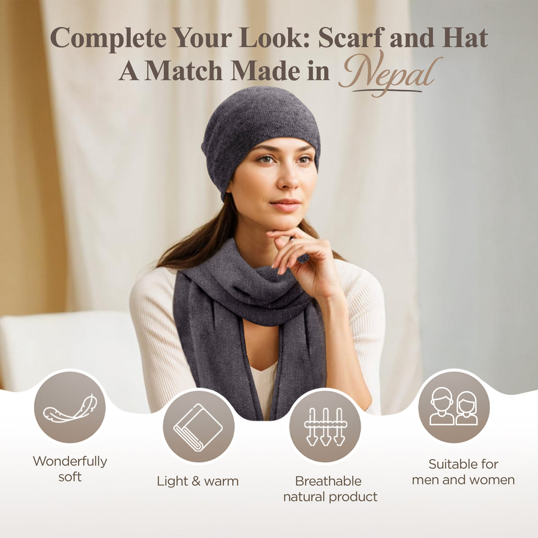 Kaschmirmütze Beanie glatt schwarzgrau