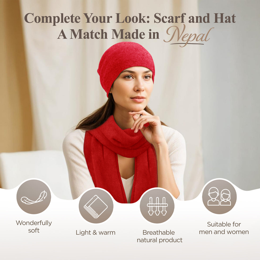 Kaschmirmütze Beanie glatt rot