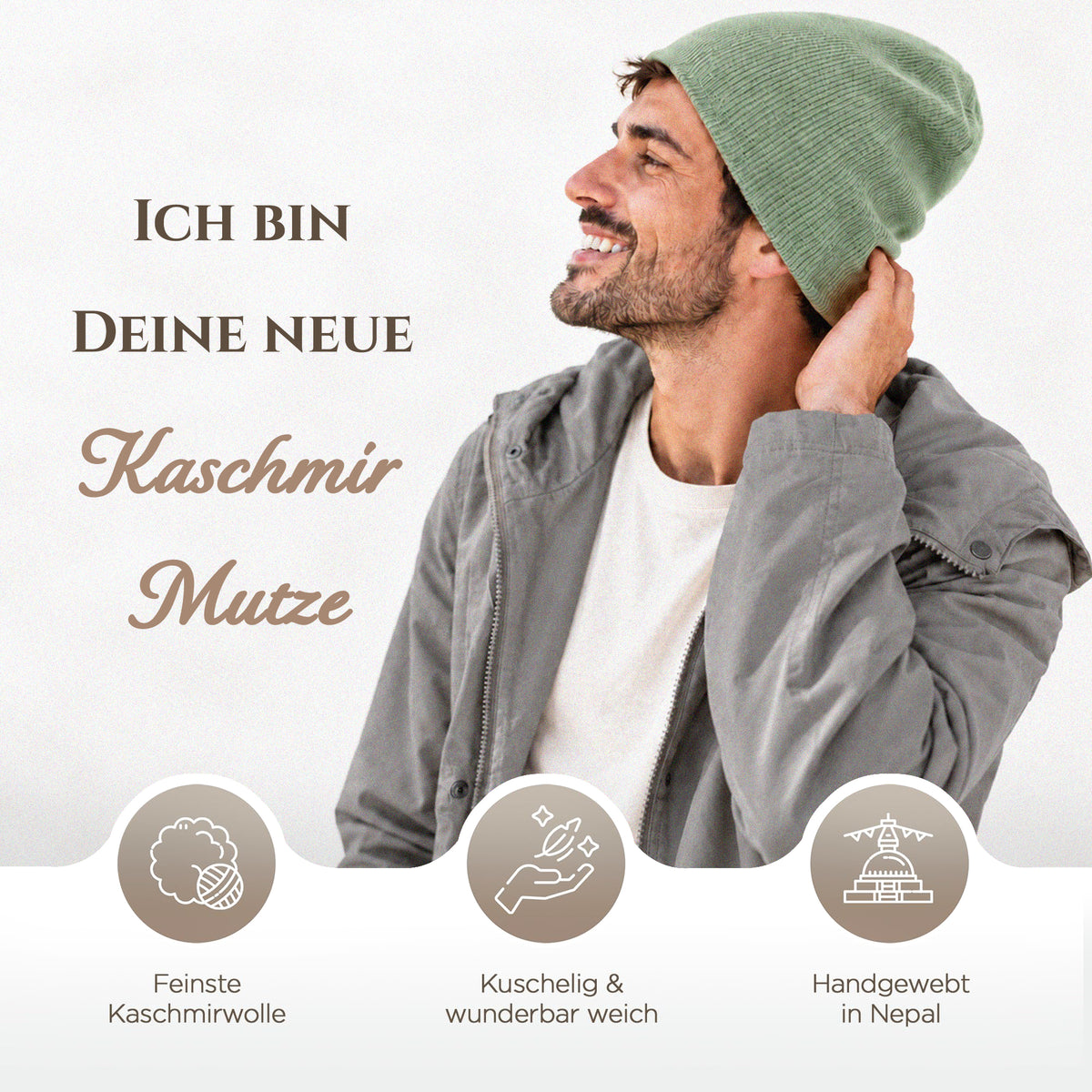 Kaschmirmütze aus 100% Kaschmir – Grün, leicht gerippt