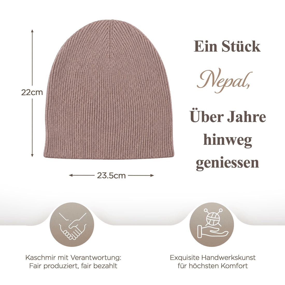 Kaschmirmütze aus 100% Kaschmir – Dunkelbraun, leicht gerippt