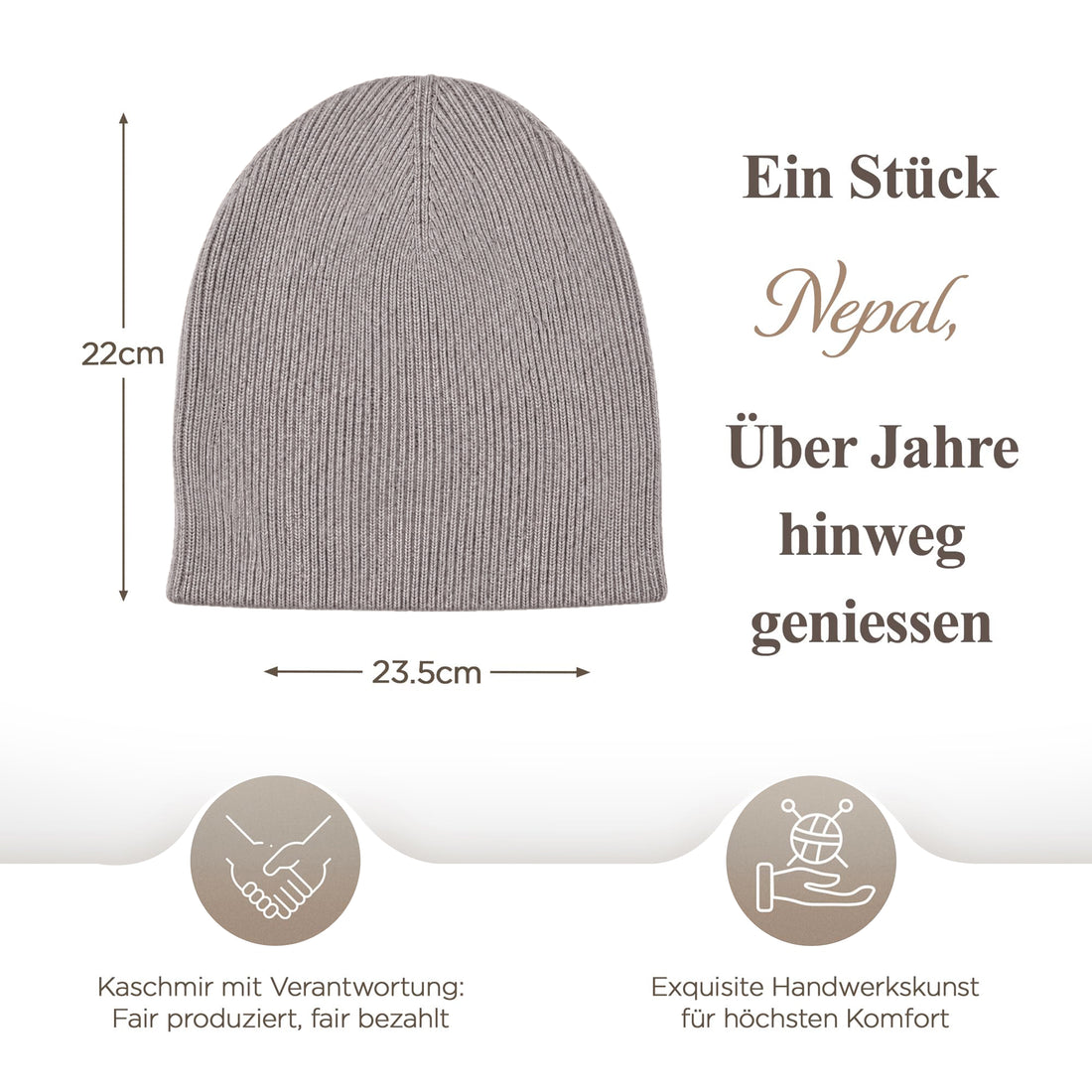 Kaschmirmütze aus 100% Kaschmir – Grau, leicht gerippt