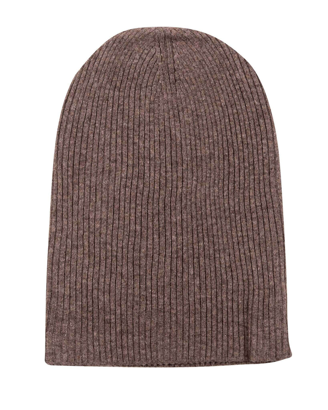 Kaschmirmütze Beanie gerippt mit Umschlag - Dunkelbraun