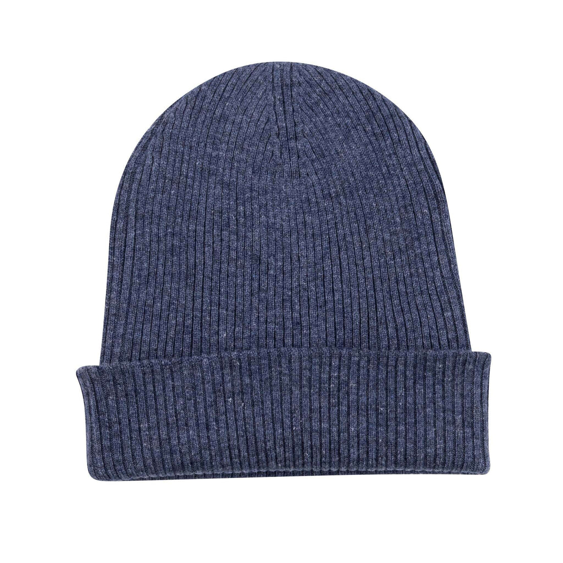 Kaschmirmütze Beanie gerippt mit Umschlag Dunkelblau