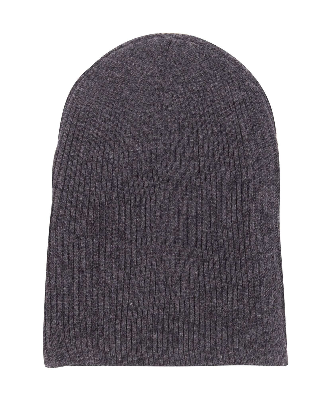 Kaschmirmütze Beanie gerippt mit Umschlag Schwarzgrau