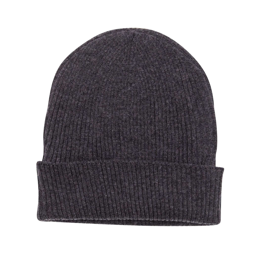 Kaschmirmütze Beanie gerippt mit Umschlag Schwarzgrau