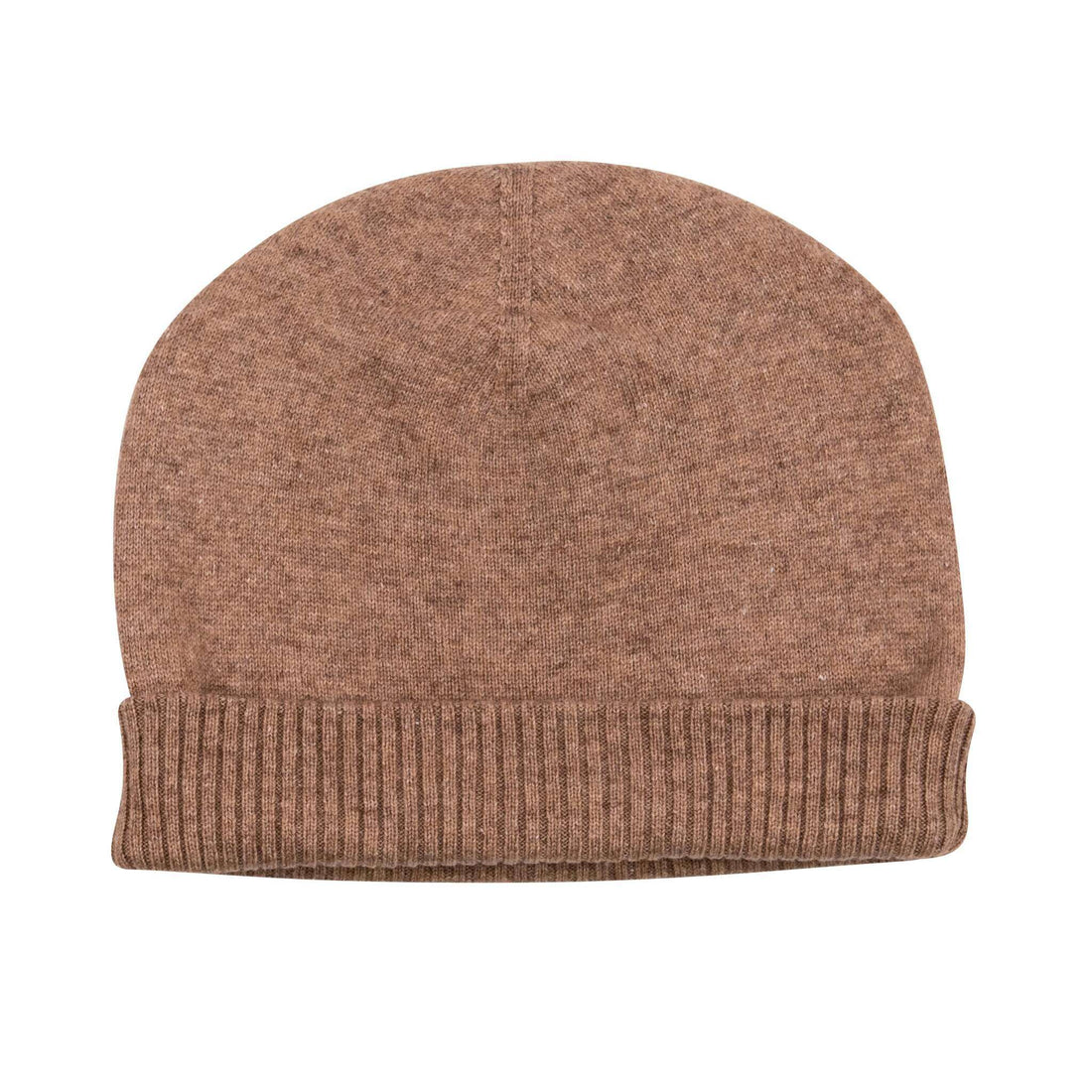 Kaschmirmütze Beanie glatt mit geripptem Umschlag Braun