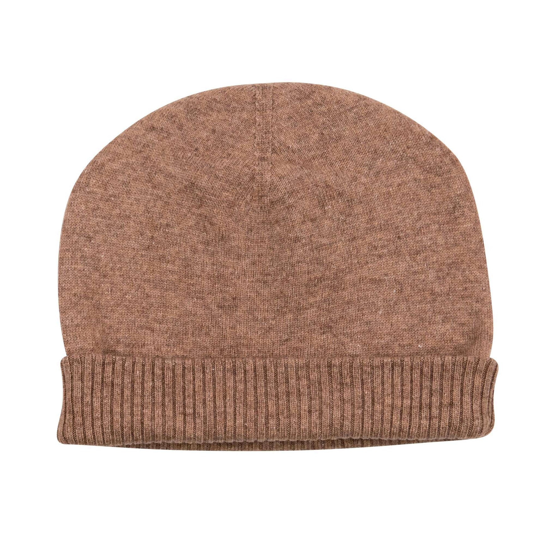 Kaschmirmütze Beanie glatt mit geripptem Umschlag Braun