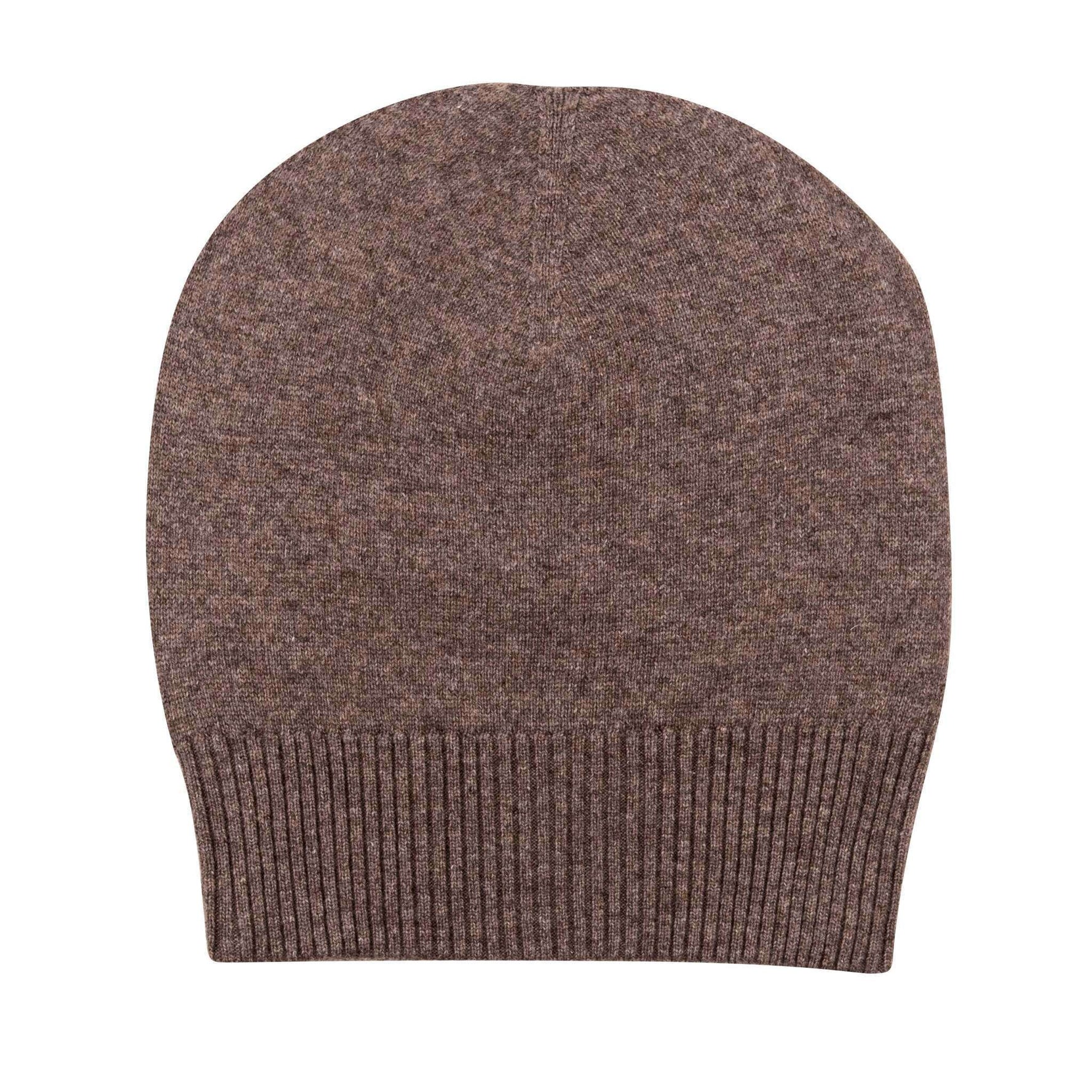 Kaschmirmütze Beanie glatt mit geripptem Umschlag Dunkelbraun