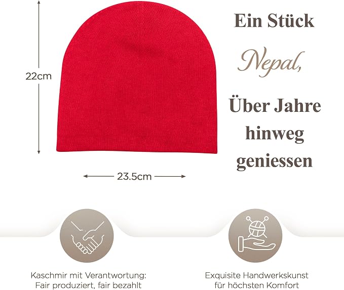 Kaschmirmütze aus 100% Kaschmir – Rot, glatt