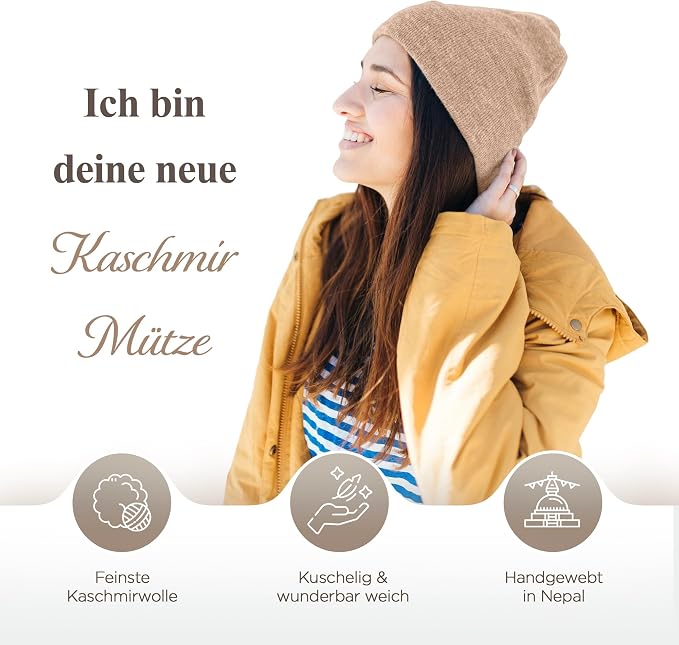 Kaschmirmütze aus 100% Kaschmir – Hell Zimt, glatt