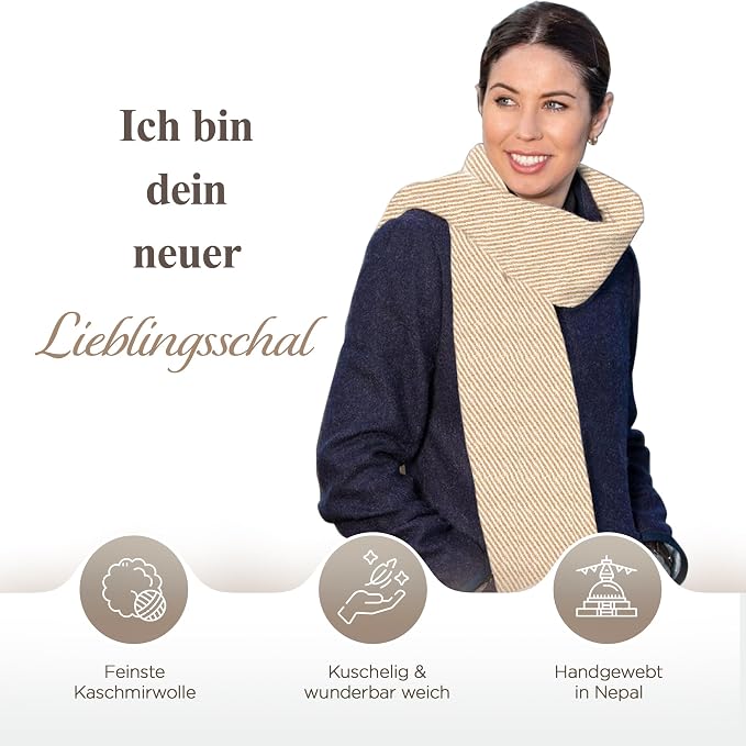 Kaschmirschal aus 100% Kaschmir – Hellbraun, Streifenmuster/ gestreift