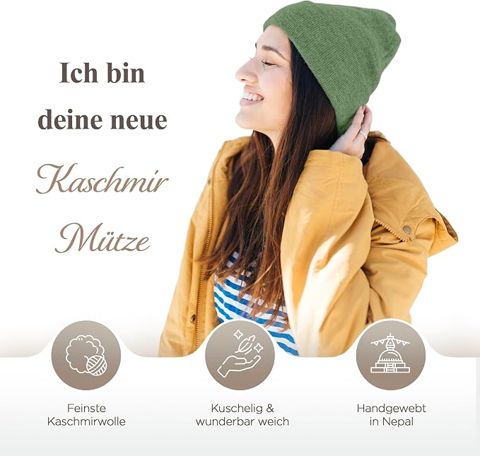 Kaschmirmütze aus 100% Kaschmir – Grün, glatt
