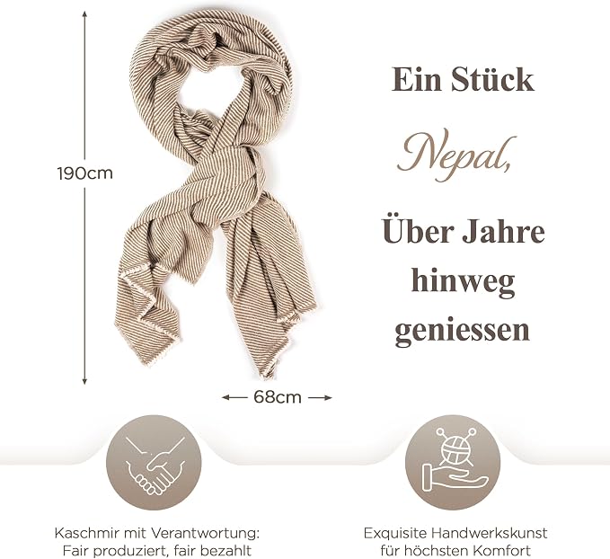 Kaschmirschal aus 100% Kaschmir – Braun, Streifenmuster/ gestreift