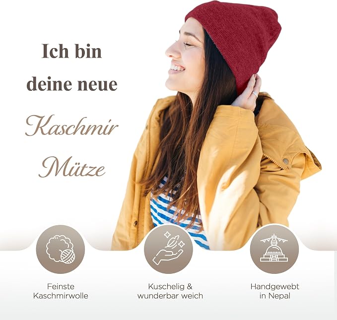 Kaschmirmütze aus 100% Kaschmir – Dunkelrot/ weinrot, glatt