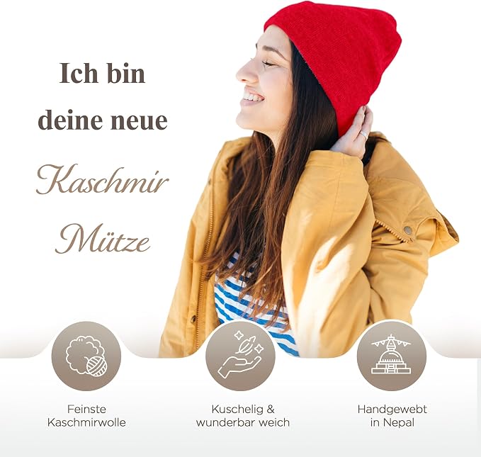 Kaschmirmütze aus 100% Kaschmir – Rot, glatt