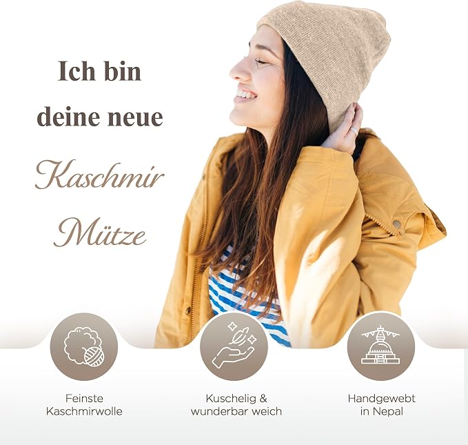 Kaschmirmütze aus 100% Kaschmir – Beige/ creme, glatt
