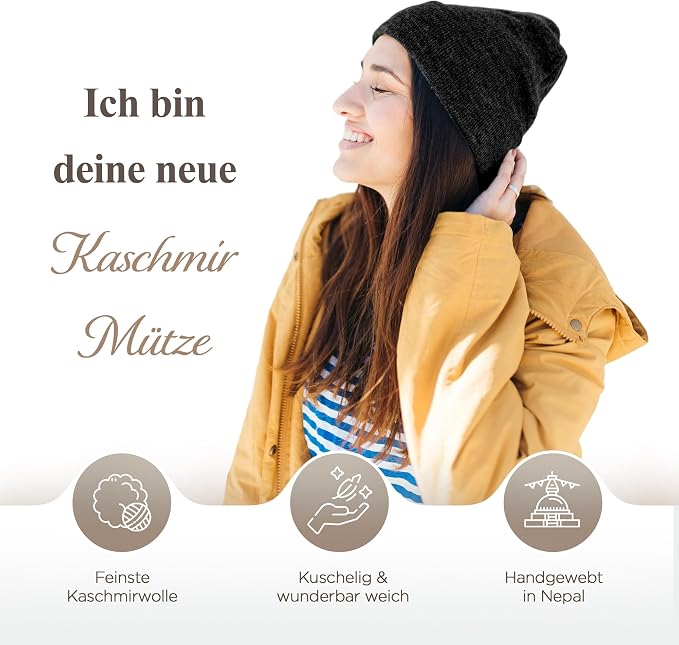 Kaschmirmütze aus 100% Kaschmir – Schwarz, glatt