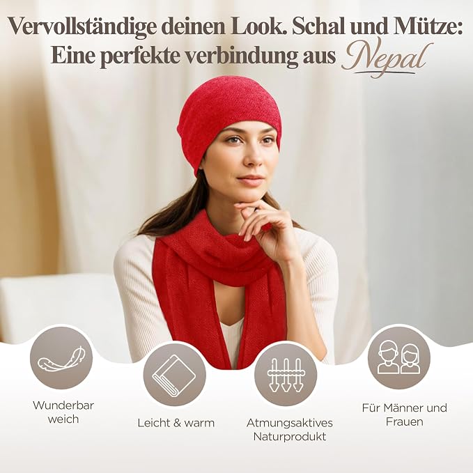 Kaschmirmütze aus 100% Kaschmir – Rot, glatt