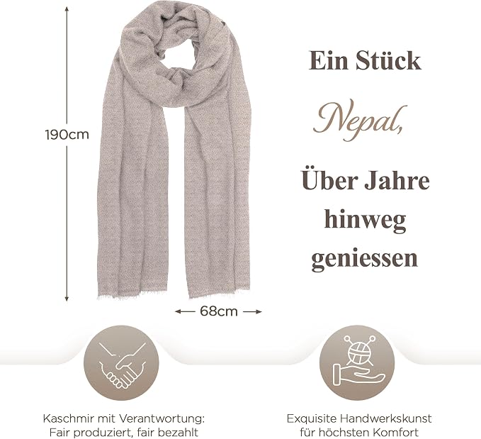 Kaschmirschal aus 100% Kaschmir – Weissgrau, Karomuster/ kariert