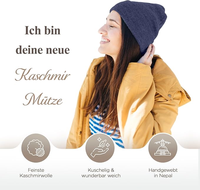 Kaschmirmütze aus 100% Kaschmir – Dunkelblau, glatt