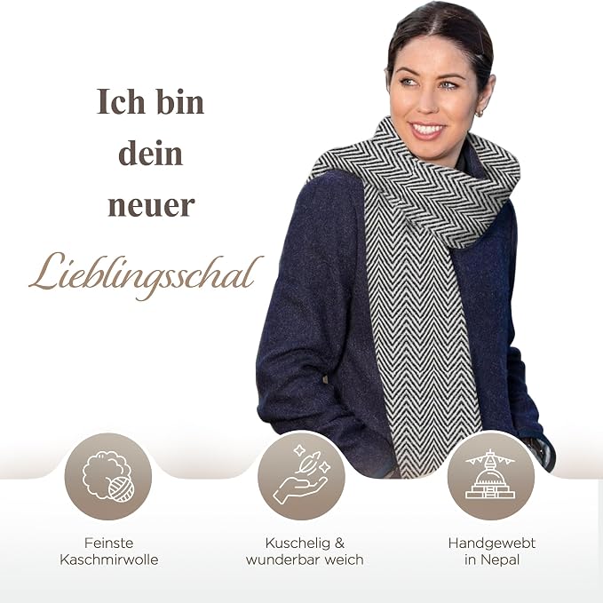Kaschmirschal aus 100% Kaschmir – Grau, kleinem Fischgrätenmuster