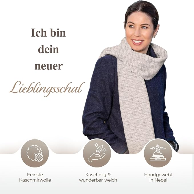 Kaschmirschal aus 100% Kaschmir – Hellgrau, Karomuster/ kariert