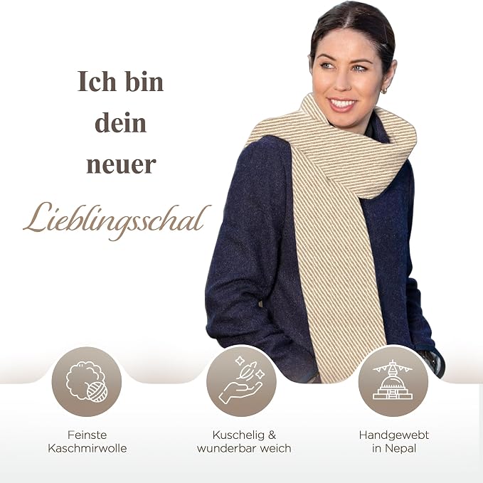 Kaschmirschal aus 100% Kaschmir – Braun, Streifenmuster/ gestreift