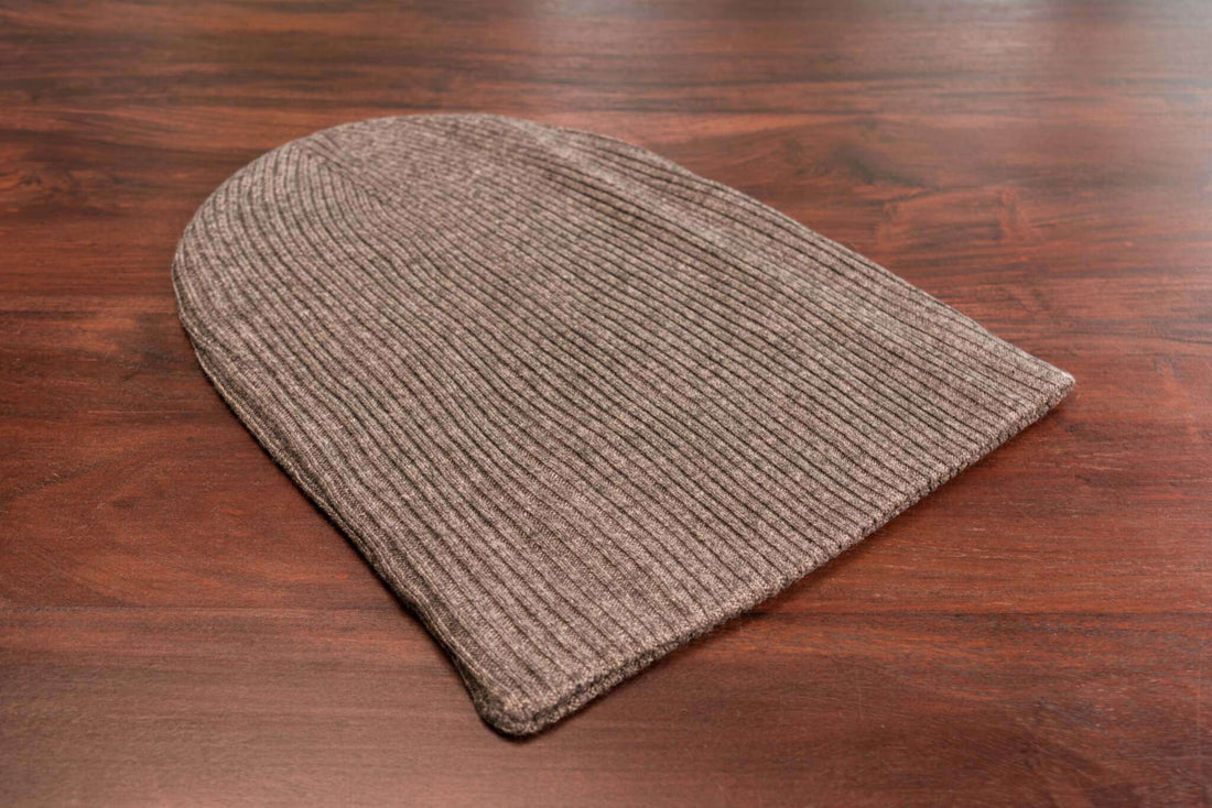 Kaschmirmütze Beanie gerippt mit Umschlag - Dunkelgrau