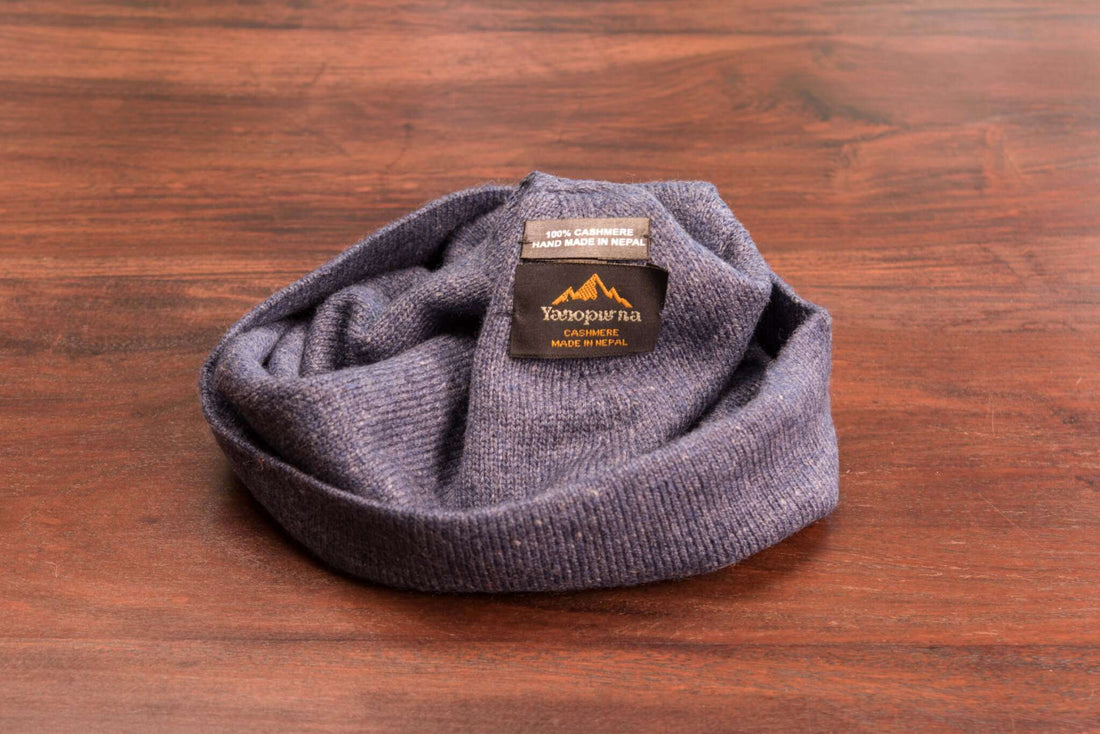 Kaschmirmütze Beanie glatt dunkelblau