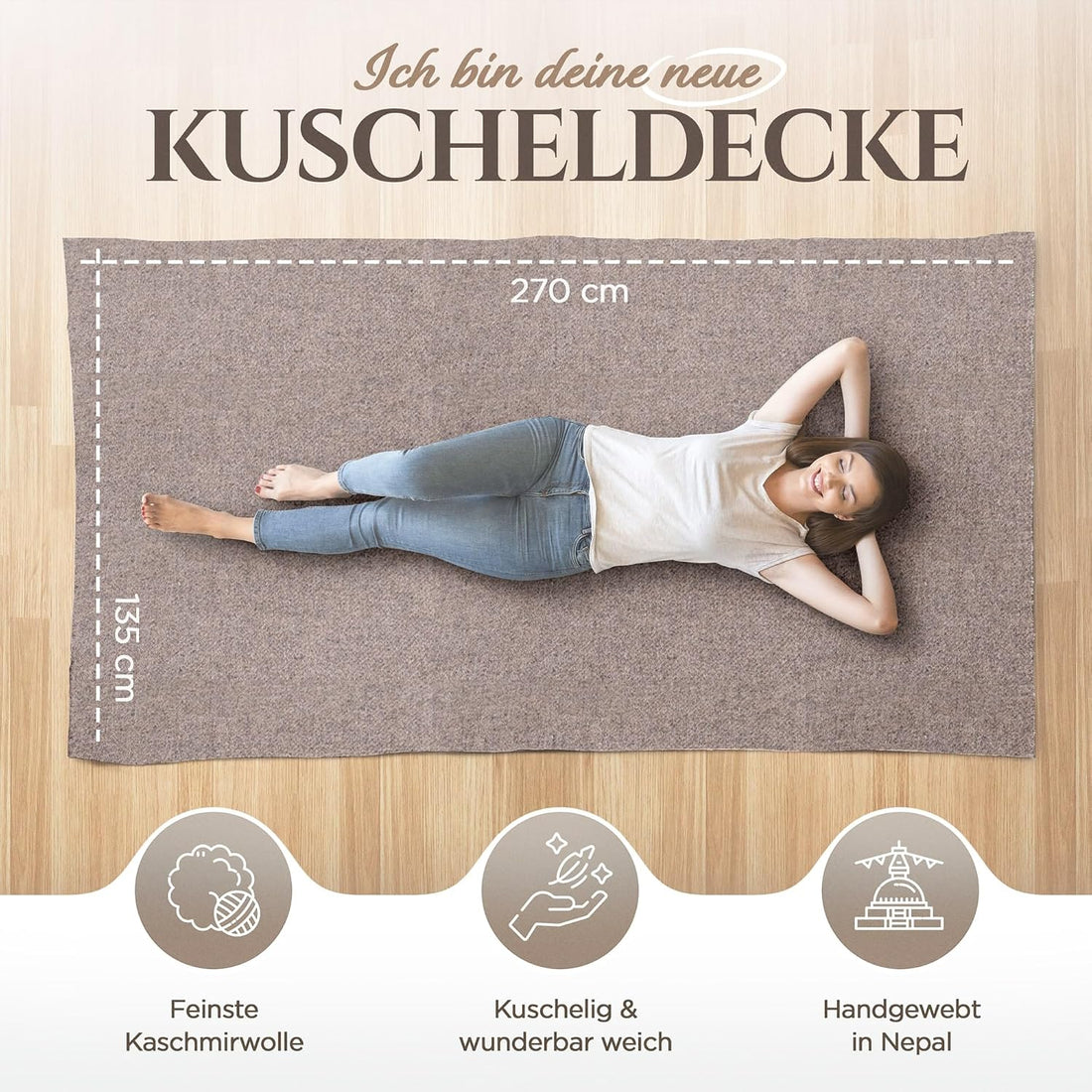 Kaschmirdecke Dunkelbraun aus 100% Kaschmir mit feinem einfarbig