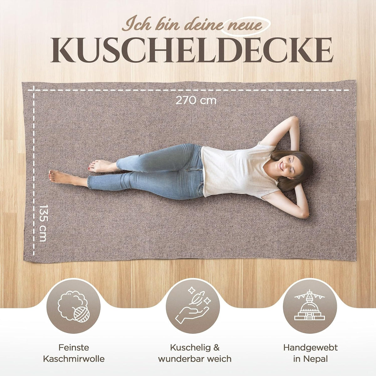 Kaschmirdecke Dunkelbraun aus 100% Kaschmir mit feinem einfarbig