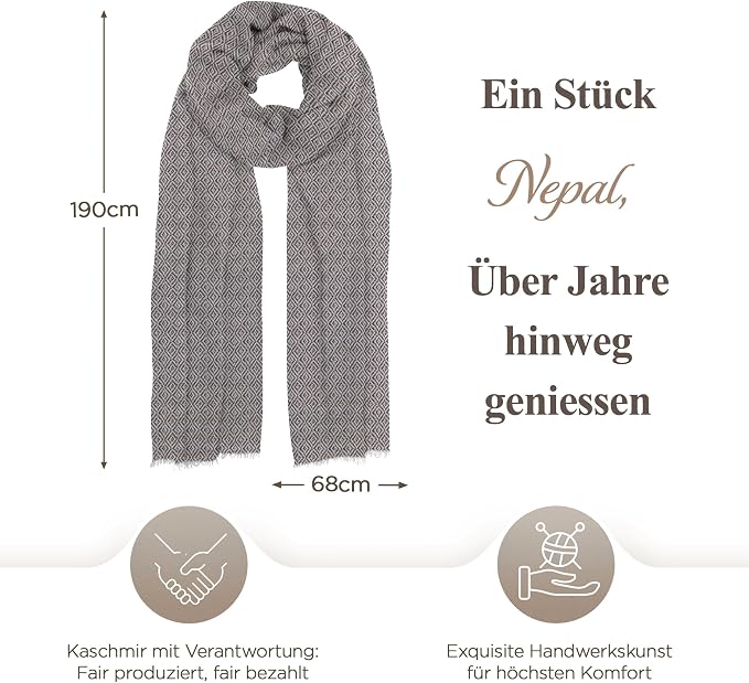 Kaschmirschal aus 100% Kaschmir – Dunkelgrau, Karomuster/ kariert