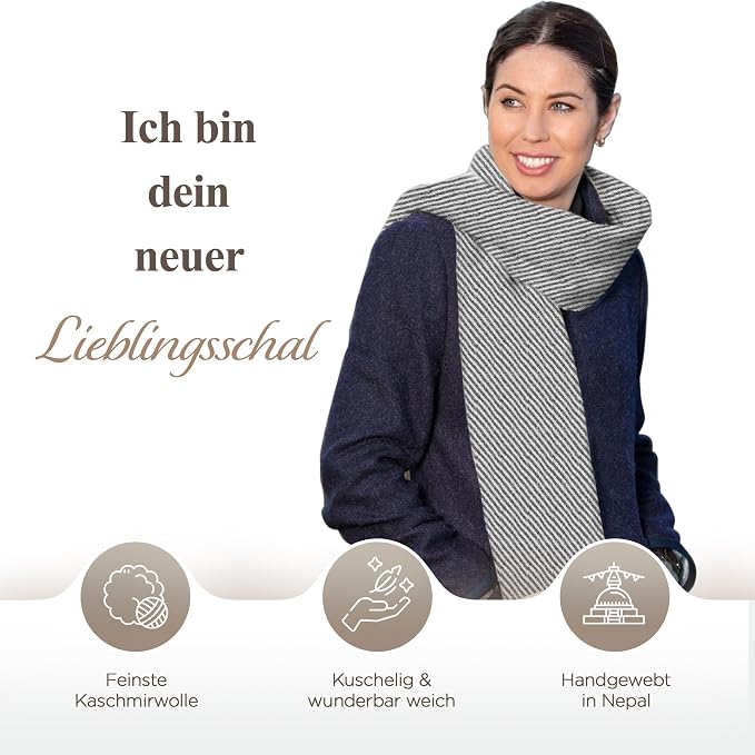 Kaschmirschal aus 100% Kaschmir – Grau, Streifenmuster/ gestreift