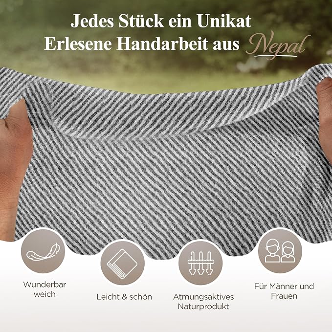 Kaschmirschal aus 100% Kaschmir – Grau, Streifenmuster/ gestreift