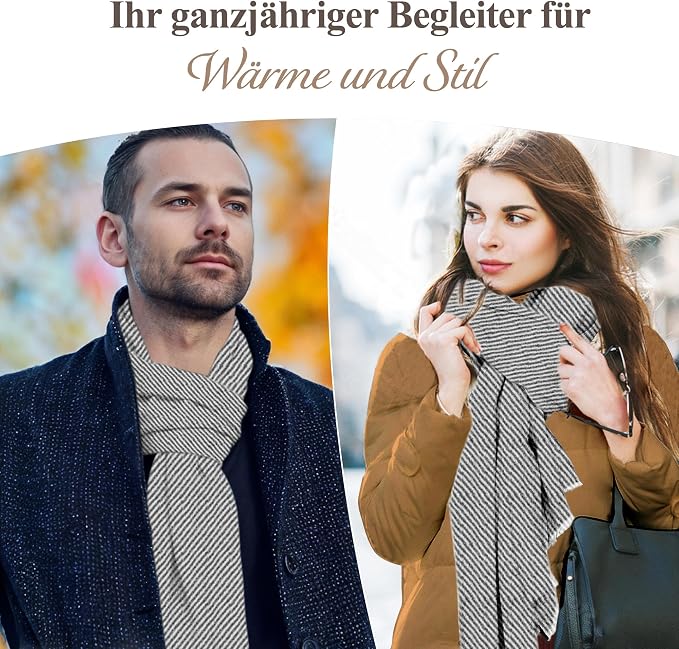 Kaschmirschal aus 100% Kaschmir – Grau, Streifenmuster/ gestreift