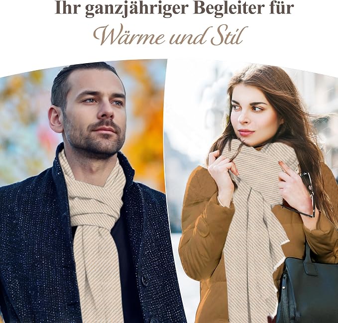 Kaschmirschal aus 100% Kaschmir – Hellbraun, Streifenmuster/ gestreift