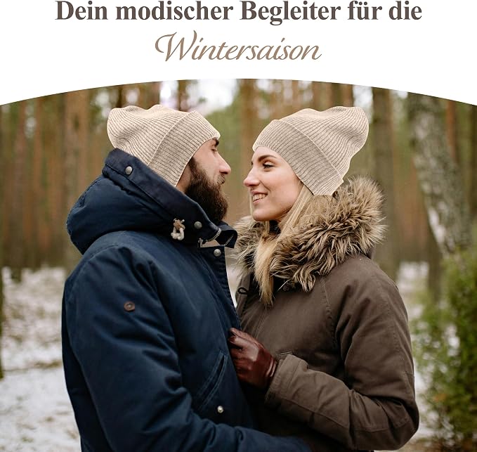Kaschmirmütze aus 100% Kaschmir – Weissgrau, gerippt mit Umschlag